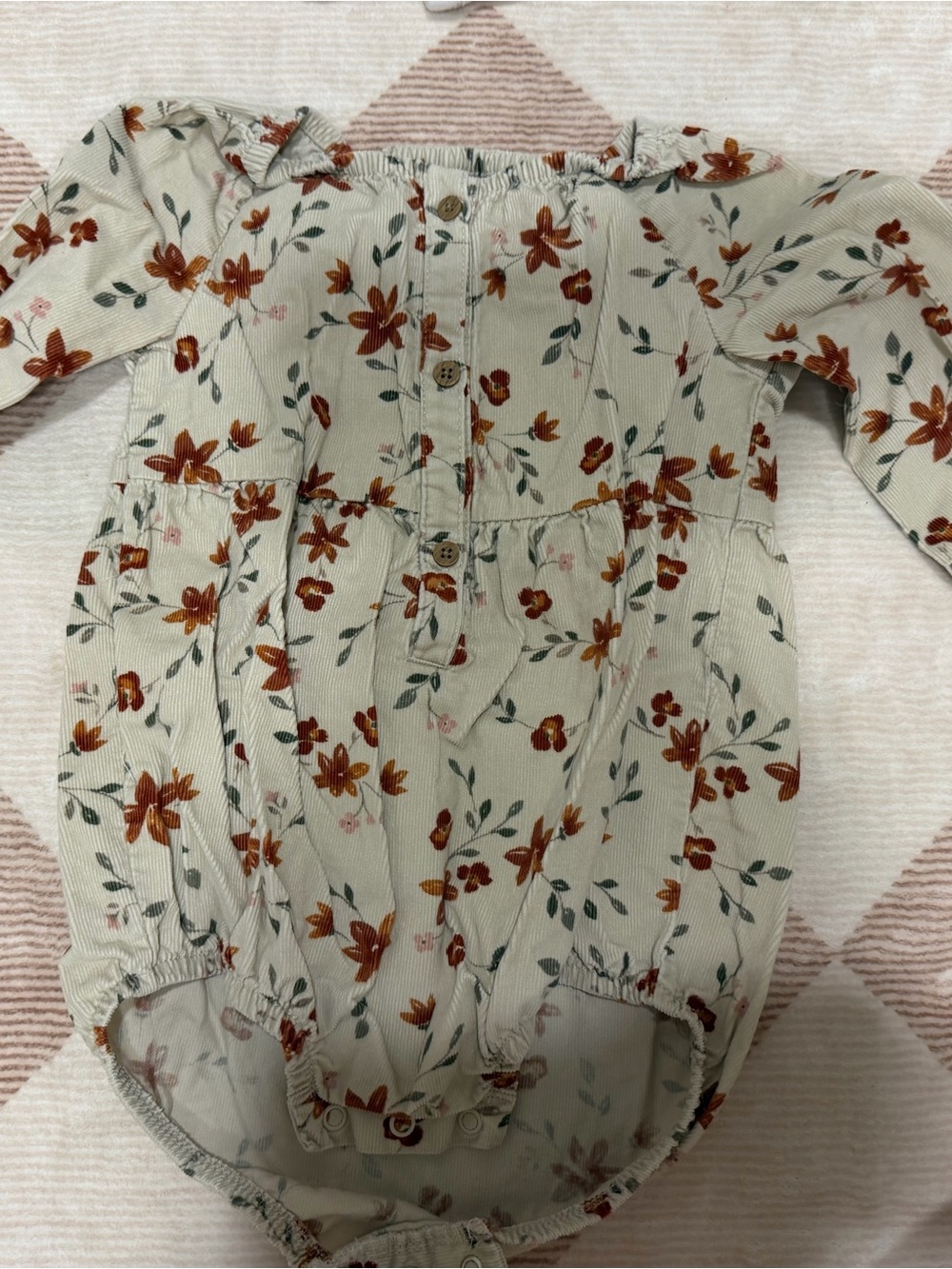 Carter's Cream Floral Long-Sleeve One-Piece Bodysuit with Rust Flowers